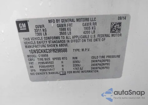 2015 Chevrolet Suburban 1500 Ltz z USA, uszkodzony, nr VIN 1GNSCKKC3FR298588